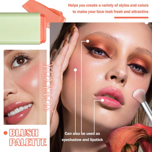 JunKuJk Blush Stick,Shimmer Silky Matte Blush,Professional Cute Face Contour Highlighter Blush Stick with Blush 02
