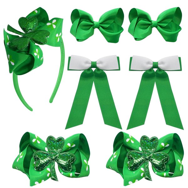 7PCS St. Patrick's Day Hair Bows Clips for Girls Lucky Shamrock Hair Clips Bows Women Girls St. Patrick's Day Costume Hair Accessories
