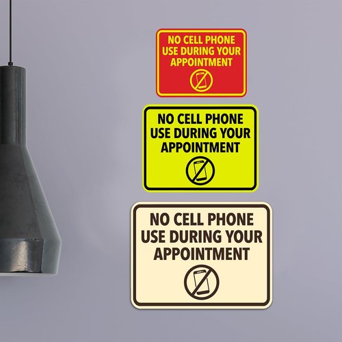 Signs ByLITA Classic Framed No Cell Phone Use During Your Appointment Wall or Door Sign | Easy Installation | Warning Business Signage (Black/Gold) - Small