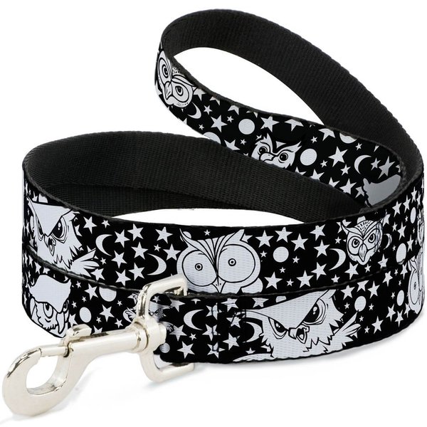 Dog Leash Owl Expressions Black White 4 Feet Long 1.0 Inch Wide