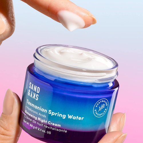 Sand & Sky Tasmanian Spring Water Renewing Night Cream - Deep Hydration, Moisture Retention, Skin Renewal | 3-type Hyaluronic Acid, Glycoproteins, and Antioxidants.