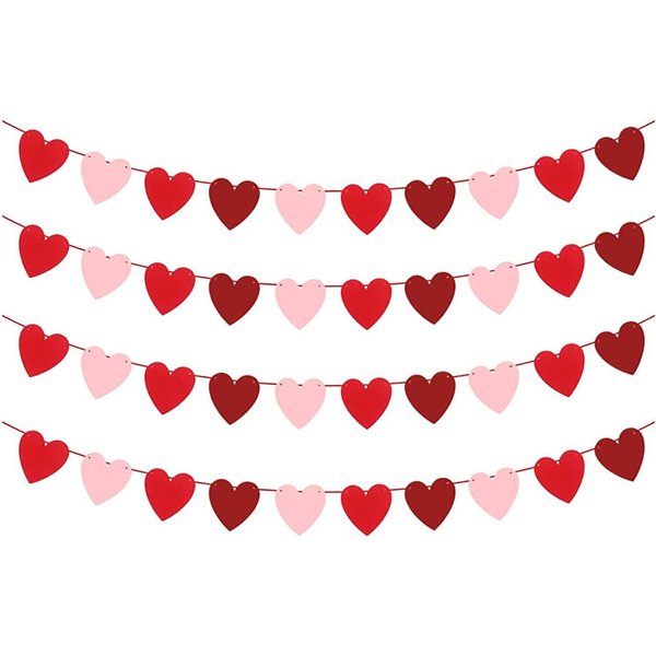 Heart Felt Garland Banner for Valentines Day Decor - NO DIY - Red, Rose Red, Pink Heart Felt Garland for Indoor Outdoor Valentines/Anniversary/Wedding/Birthday Party Supplies