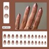 Brown Press on Nails Short Almond False Nails Fall Oval Press on Acrylic Nails with Gradient Design Fake Nails Full Cover Glue on Nails Glossy Artificial Nails Winter Stick on Nails for Women 24Pcs