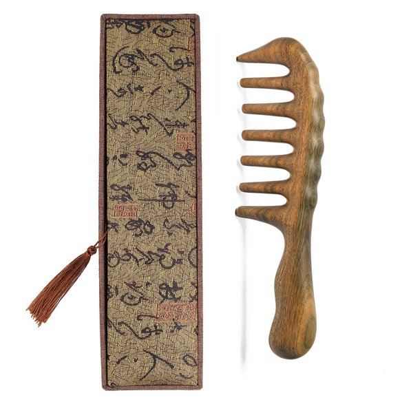 Moreinday Wooden Comb Massage Comb Scalp Massager Wide Tooth Wood Comb for Women Men - Yellow Case
