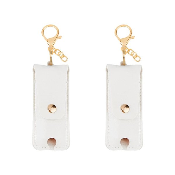 DICOSMETIC 2Pcs PU Leather Chapstick Sleeves Keychain Clip-on Lipstick Holder Portable Lipstick Holder Keychain Mini Lipstick Pouch Lip Gloss Organizer Women Travel Outdoor, White