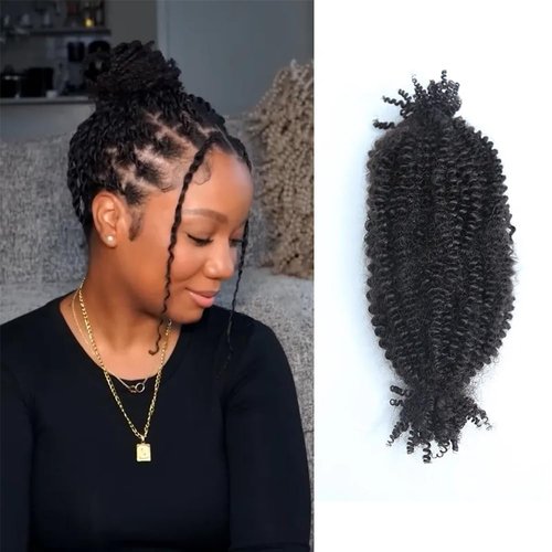 ARUKIHAIR Human Hair Springy Twist Hair Extensions 100% Human Hair Springy Afro Twist Hair Extensions Natural Color 14 Inch 100g