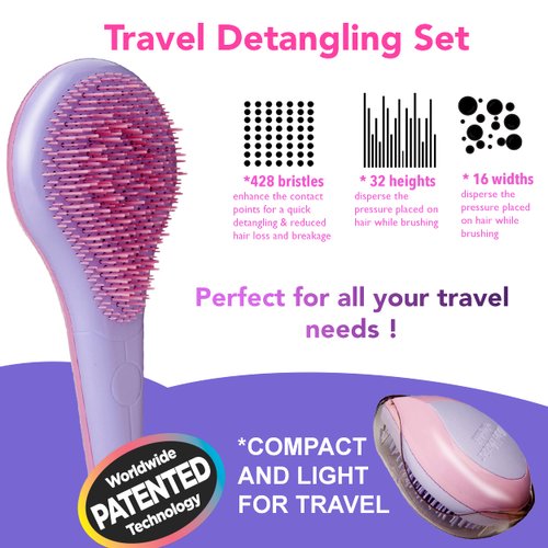 Michel Mercier Detangling Brush Set [NEW PASTEL COLLECTION] - Wet Dry Detangling Brush Kit For Long Short Hair - Great Detangler Brush For Kids Too! - Full And Travel Size Brush Included (Fine Hair)