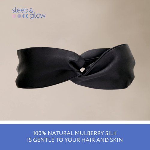 SLEEP & GLOW Silk Luxury Headband 100% Mulberry 22 Momme Natural Silk Hairband Adjustable & Durable Wrap for Hair (Black)