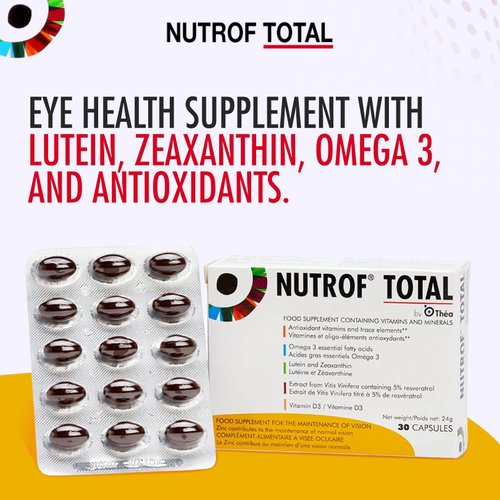 Nutrof Total Capsules – Eye Health Supplement with Lutein, Zeaxanthin, Omega 3, and Antioxidants | Daily Dose of Essential Nutrients for Optimal Eye Health | Pack of 30 Capsules