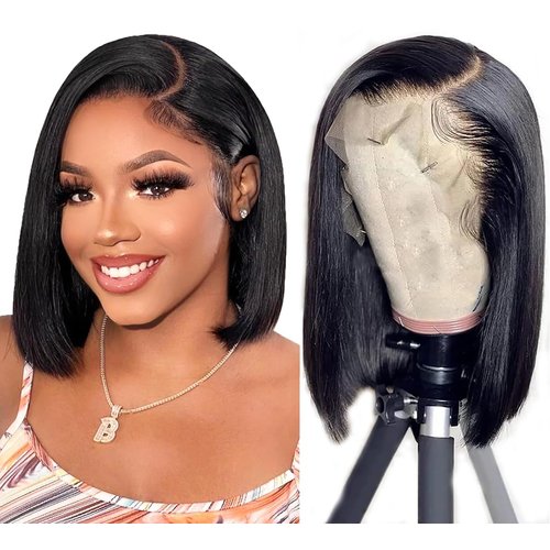 Bob Wig Human Hair 13x6 Lace Front Wigs Human Hair Straight Frontal Wigs Human Hair HD Transparent Lace Wig Short Bob Human Hair Wigs for Black Women Pre Plucked Blunt Cut Wig (12 Inch)