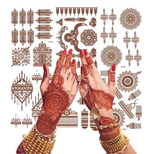 12 Pieces Henna Tattoo Kit Temporary Tattoo Adult Stickers Lace Pattern Fake Tattoos Henna Sticker for Women Girls DIY On Body Face Arms Legs