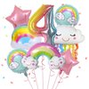 4th Birthday Decorations Girl, 8 Pcs 4 Balloons Birthday Foil Balloons with Rainbow Pink Star Pastel Round Balloons, Number 4 for Girls Birthday Party Baby Shower Supplies