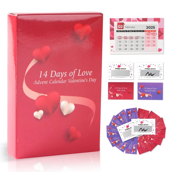 14 Days of Love – 2025 Valentine's Day Advent Calendar: Scratch-Off Date Night Ideas & Valentine's Gifts for Him, Her, Couples – Unique Card Games for Boyfriend, Girlfriend, Husband, Wife