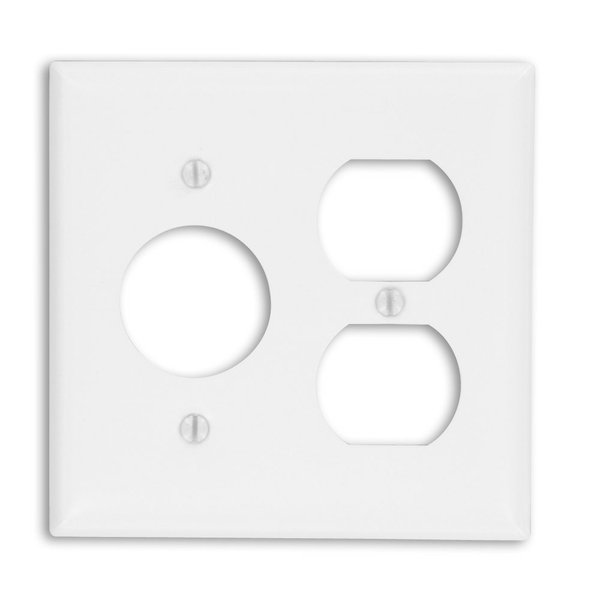 Leviton 88046 2-Gang 1-Duplex 1-Single 1.406-Inch Diameter, Device Combination Wallplate, Painted Metal, Device Mount, White