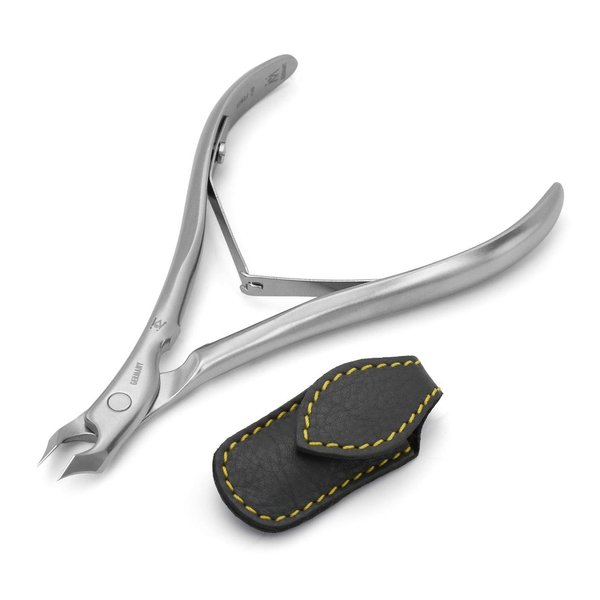 GERMANIKURE Tower Point Cuticle Trimmer - 1/2 Half Jaw Nipper - Ethically Made in Germany - FINOX Stainless Steel Professional Sharp Cuticle Remover in Leather Case – Manicure Tool, r145, 5mm