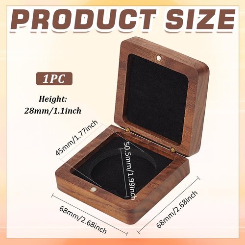 FINGERINSPIRE Single Wood Challenge Coin Presentation Display Gift Box With Black Velvet Inside 40mm Coin Storrage Box Magnetic Clasp Medal Display Case Commemorative Coin Holders for Collectors