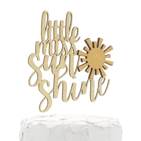 NANASUKO Cake Topper - little miss sunshine - double sided gold glitter with sunshine embellishment - Premium quality Made in USA