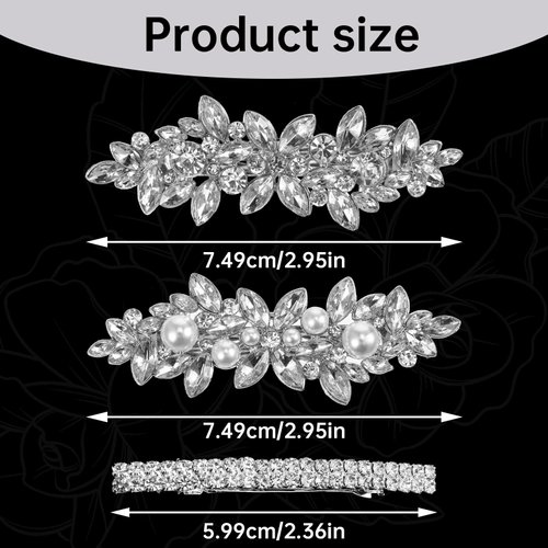 4Pcs Bridal Rhinestone Hair Clip Crystal Flower Hair Barrettes for Women Sparkle Diamond Hair Accessories Elegant French Hairpins for Women Girls Bridal Wedding Accessories