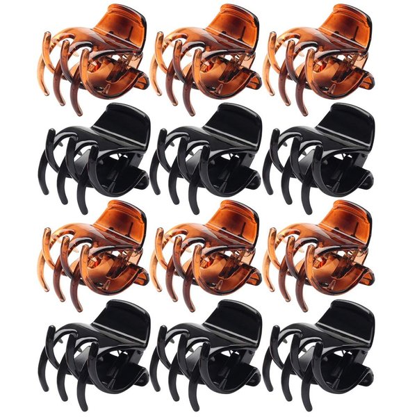 12 Pieces Medium Size Hair Claw Clamp 1.3 Inch No-Slip Grip Jaw Clips for Women and Girls Stocking Stuffers(Black and Brown)