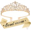 KICOSY Sweet 16 Birthday Crown and Sash for Girls, Sweet 16th Sashes and Birthday Tiara Set, Sweet 16th Party Decorations Birthday Accessories for Women, Sweet Sixteen Birthday Gifts for Girl
