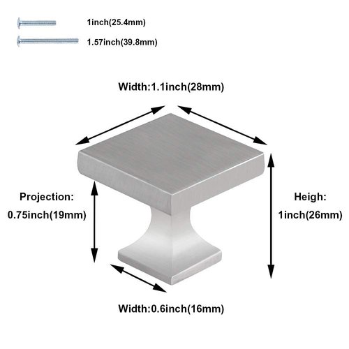 homdiy 10 Pack Cabinet Knobs Brushed Nickel Drawer Knobs - Square Cabinet Knobs for Dresser Drawers Silver MO6785SNB Kitchen Cabinet Knobs