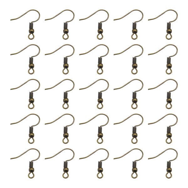 TOAOB 100pcs Earring Hooks Hypo Allergenic French Ear Wires with Ball and Coil 18mm Antique Bronze Fish Hook Earrings Making Supplies Jewelry Findings