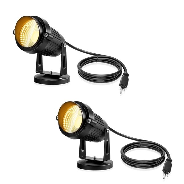 LemonBest Landscape Lights - 5W 110V Outdoor Spotlight - Waterproof IP65-3000K Warm White LED Landscape Lights - 5ft Cable for Yard Garden Patio Driveway House (Include Spike) (2 Pack)