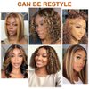 RQY Highlight Curly Bob Wig Human Hair Short Curly Blonde Brown Human Hair Wig(10inch) 4x4 Glueless Lace Front Wigs Human Hair Honey Blonde Brown Ombre Human Hair Wigs for Black Women 150% Density