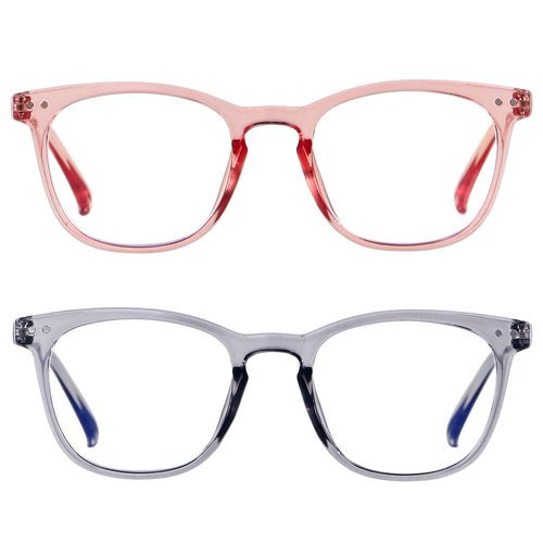ANDWOOD Blue Light Blocking Glasses Women Men Computer Small Face Frame Bluelight Blocker Teens Square Frame 2 Pack Pink Grey