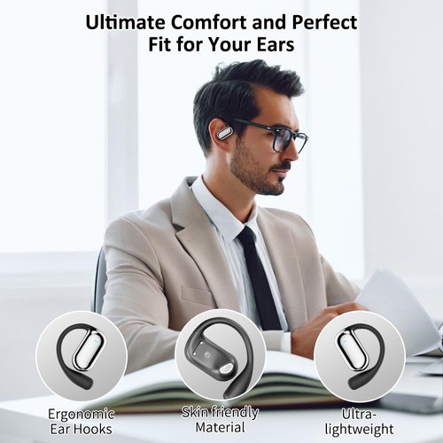 JIECAN Open Ear Headphones Bluetooth V5.3 Wireless Earbuds with Earhooks with Digital Display Charging Case, Conduction Headphones with Mic Waterproof Sport Earbuds for Running (Black)