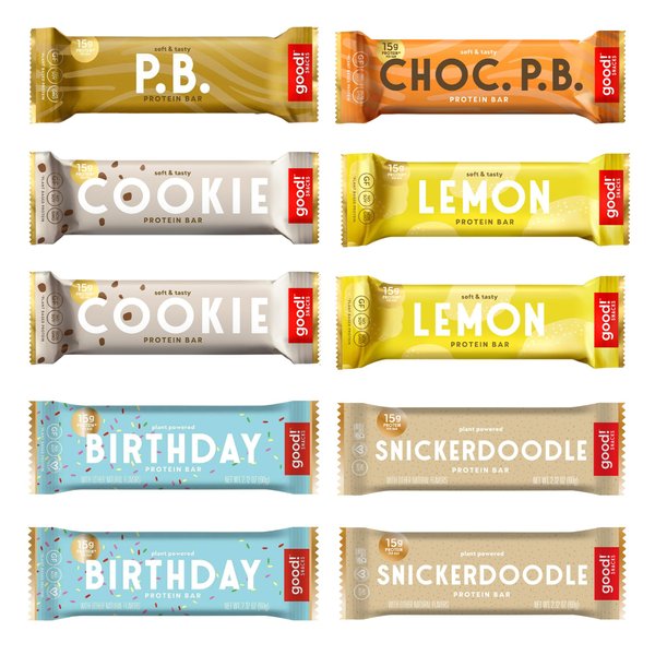 good! Snacks Vegan 6 Flavor Pack Protein Bars | Gluten-Free, Plant Based, Low Sugar, Kosher, Soy Free, Non GMO | 15g Protein (12 Bars)