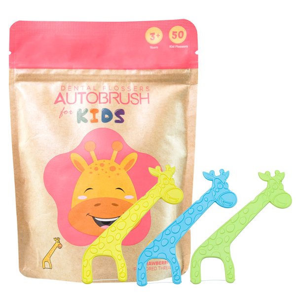 AutoBrush for Kids Strawberry Dental Flossers - Floss Picks to Remineralize Teeth and Prevent Cavities with Easy-to-Use Fun and Colorful Design (1-Pack)