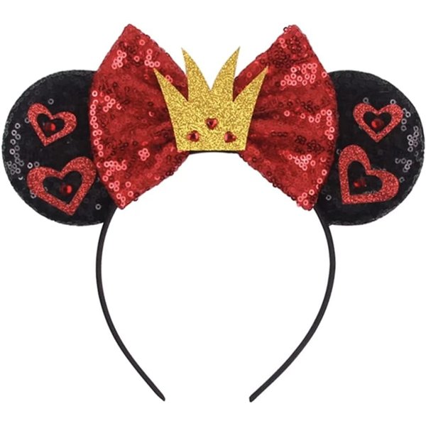 CLGIFT Mickey Ears Halloween, Halloween Mickey Ears, Minnie Ears, Halloween Ears, Halloween Costume Mouse Ears, Mickey Ears, Mouse Ears Headband (Queen of Hearts)