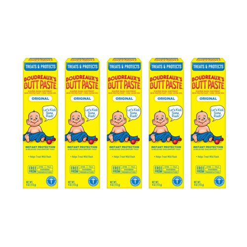 Boudreaux's Butt Paste Original Diaper Rash Cream, Ointment for Baby, 4 Oz (Pack of 5)