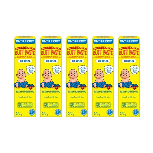 Boudreaux's Butt Paste Original Diaper Rash Cream, Ointment for Baby, 4 Oz (Pack of 5)