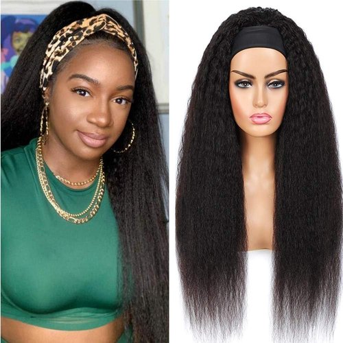Zealady Kinky Straight Headband Wig Human Hair For Black Women 180 Density Yaki Straight Headband Wig Human Hair Glueless Human Hair Wigs 16 inch