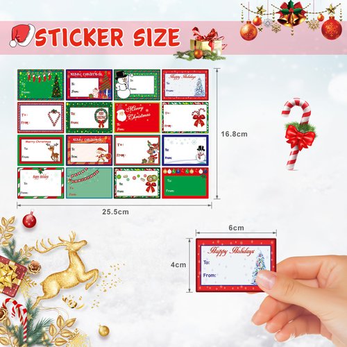 160PCS Christmas Tags Labels, 16 Design Self Adhesive Gift Stickers Name Tags with Santa Snowmen Xmas Tree Reindeer Bells Holiday Decorative Tags for Christmas Presents