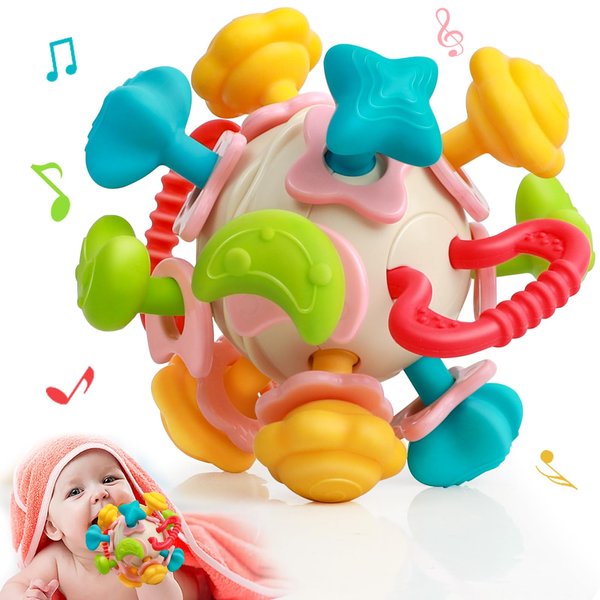 Baby Sensory Teething Toys for 3-6 6-12 Months, Montessori Teethers for Babies 0-6 Months Newborn Infants Development Chew Rattles Toys 0 3 6 9 12 18 Months Gifts for 1 Year Old Girls Boys