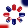 4th of July Press on Nails Red Glossy False Nails Short Square Fake Nails Star and Swirl Design Acrylic Nails Reusable Fake Nails Fully Cover Stick on Nails for Women Girls Art Nail Decorations