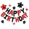 Birthday Balloons Banner, 3D Mylar Foil Happy Birthday Balloons, 26pcs Birthday Party Decorations with 8pcs Star Balloons for Men Women Adults Ecofriendly Birthday Party Supplies, Black Red