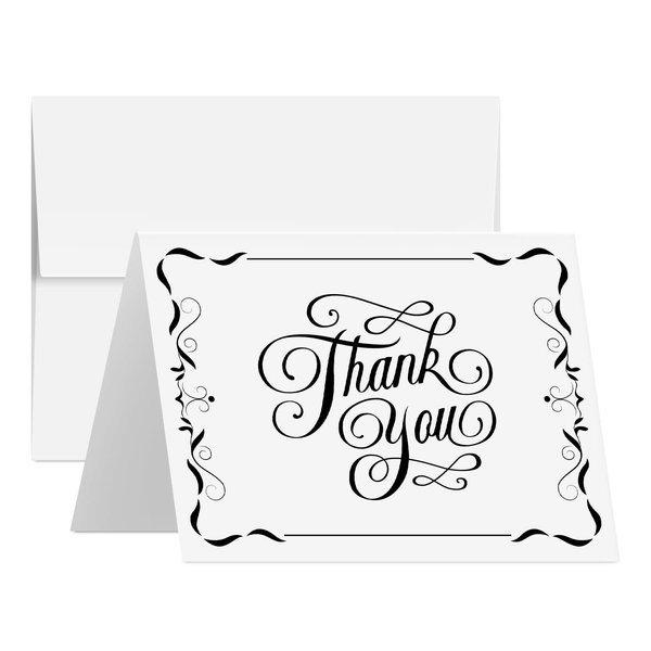 Thank You Greeting Cards and Envelopes – Elegant Fold Over Greetings for Wedding, Christmas, Valentine’s, Bridal Shower, Anniversary – Blank Inside | 4.5 x 5.5” (A2 Size) | 25 per Pack