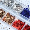 Independence Day Nail Art Glitter Flakes 12 Grids Nail Sequins Star Nail Supplies Mixed Blue Red Sequins Crafts Charms Designs DIY USA Nail Decorations Nail Art Accessories for Women Girl