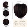 PORSMEER Messy Bun Hair Piece,Claw Clip in Short Straight Ponytail Extension with Bendable Metals Hairpieces for Women DIY Style Natural Looking Synthetic Fake Pony-Dark Brown,8 inch