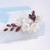Missgrace Bride Wedding Crystal Pearl Leaf Rhinestones Hair Comb Blue Purple Bridal Hair Pieces Rhinestone Bridal Hair Clip Flower Hair Side Combs Wedding Hair Accessories for Brides Women (Silver Wine Red)