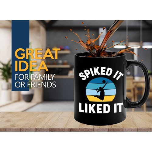 Volleyball Coffee Mug 11oz Black -Spiked it liked - Volleyball Gift Ideas For Women Girl Volleyball Gifts For Players Coach Volleyball Team Gift