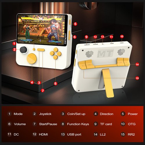 Handheld Game Console 5 Inch Screen, Retro Gaming Console with 64G Built-in 15000+ Classic Games, 1280x720 Pixels, Game Searchable, 5000mAh Battery, Portable Pocket Arcade with Desktop Stand (White)