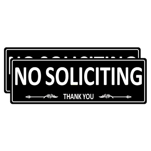 (2 Pack) Metal Self-Adhesive No Soliciting Sign for House Door, 7.5 x 2.5 Inches No Solicitation Signs for Business Home, Aluminum No solicitors Signs for Office Gate Window, No Fade Rust Free