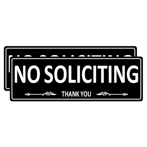 (2 Pack) Metal Self-Adhesive No Soliciting Sign for House Door, 7.5 x 2.5 Inches No Solicitation Signs for Business Home, Aluminum No solicitors Signs for Office Gate Window, No Fade Rust Free