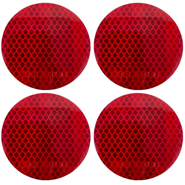 [ALL STAR TRUCK PARTS] 3" Inch Round DOT-SAE Amber/Red High Visibility Reflective Strong Stick-On Prism Reflector Weatherproof Trailer Camper RV Flatbed Fender Property Boat Marine (Red, Qty 4)