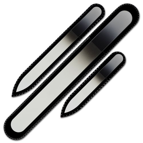 Mont Bleu Gift Set for Men of 3 Glass Nail Files in Pouch - Genuine Czech Tempered Glass - Handmade gifts for men - Premium Glass Nail File Manicure & Pedicure tools